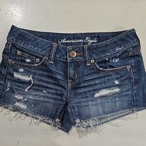 American Eagle Outfitters Dark Blue Distressed Denim Cutoff Shorts